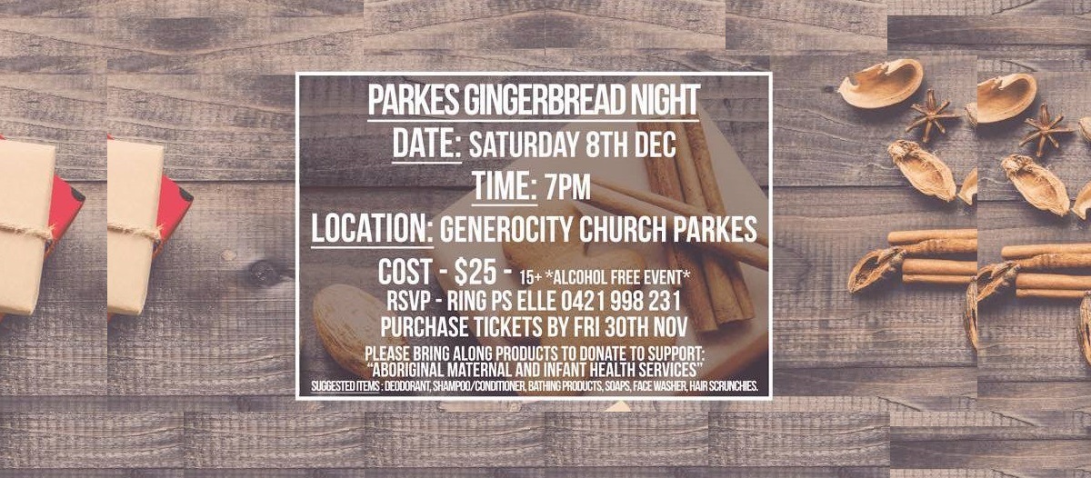 Infographic promoting Parkes Gingerbread Night 2018